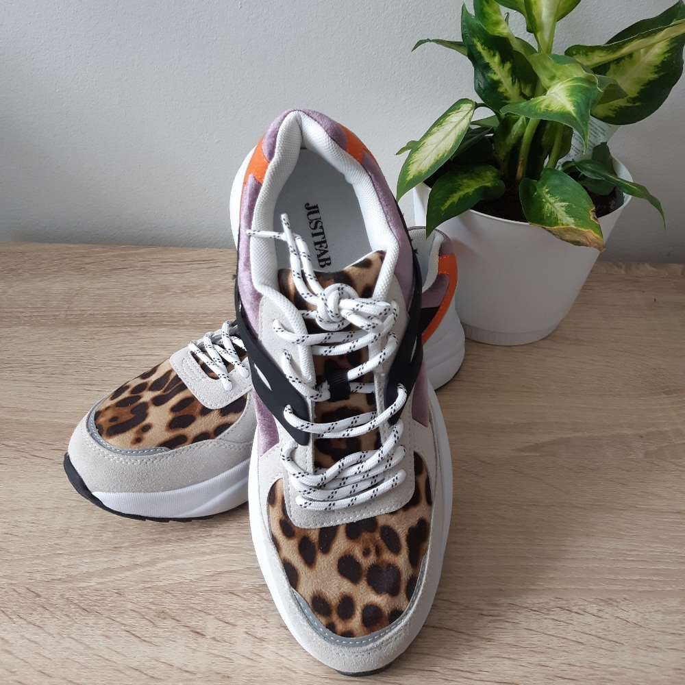 Justfab Nathalie Chunky Sneakers in Leopard Multi-